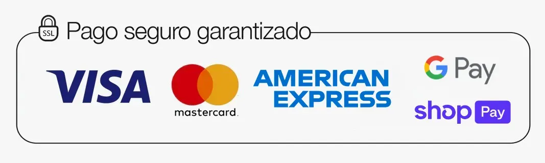 Pago seguro garantizado — Visa, Mastercard, American Express, Google Pay, Shop Pay